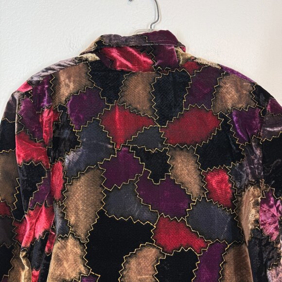 Vintage Velvet Patchwork Blazer Jacket Retro Y2K Holiday XL - Picture 5 of 8
